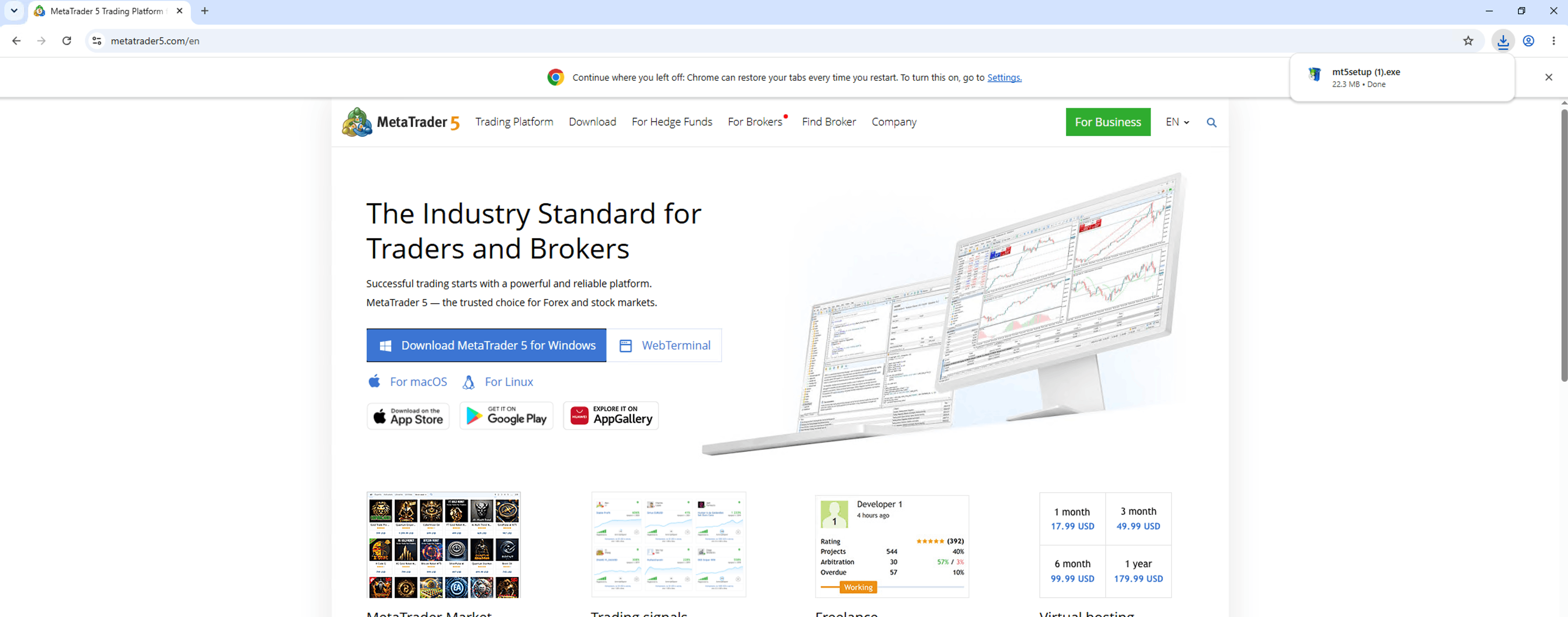 MetaTrader 5 download page